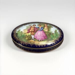 Limoges France Oval Porcelain Trinket Dish - Courting Couple Includes Potpourri
